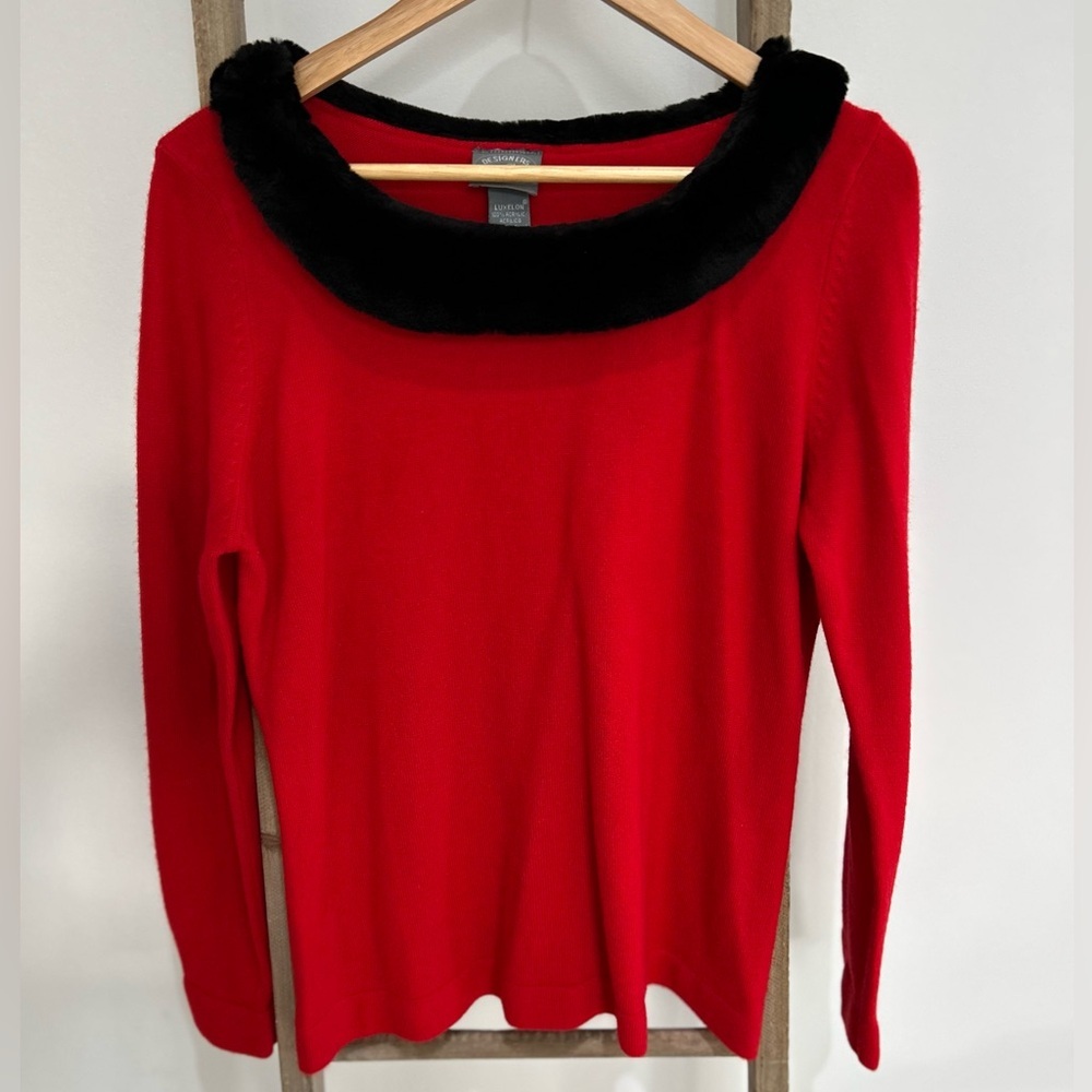Designers Originals Red Sweater Fur Collar Christmas Women’’s Size Medium